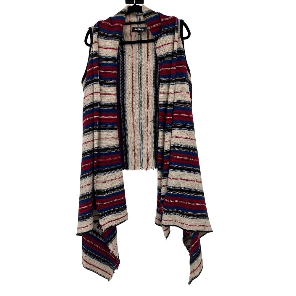 Sam Edelman Blue Red Cream Elsie Blanket Southwestern Waterfall Cardigan Vest